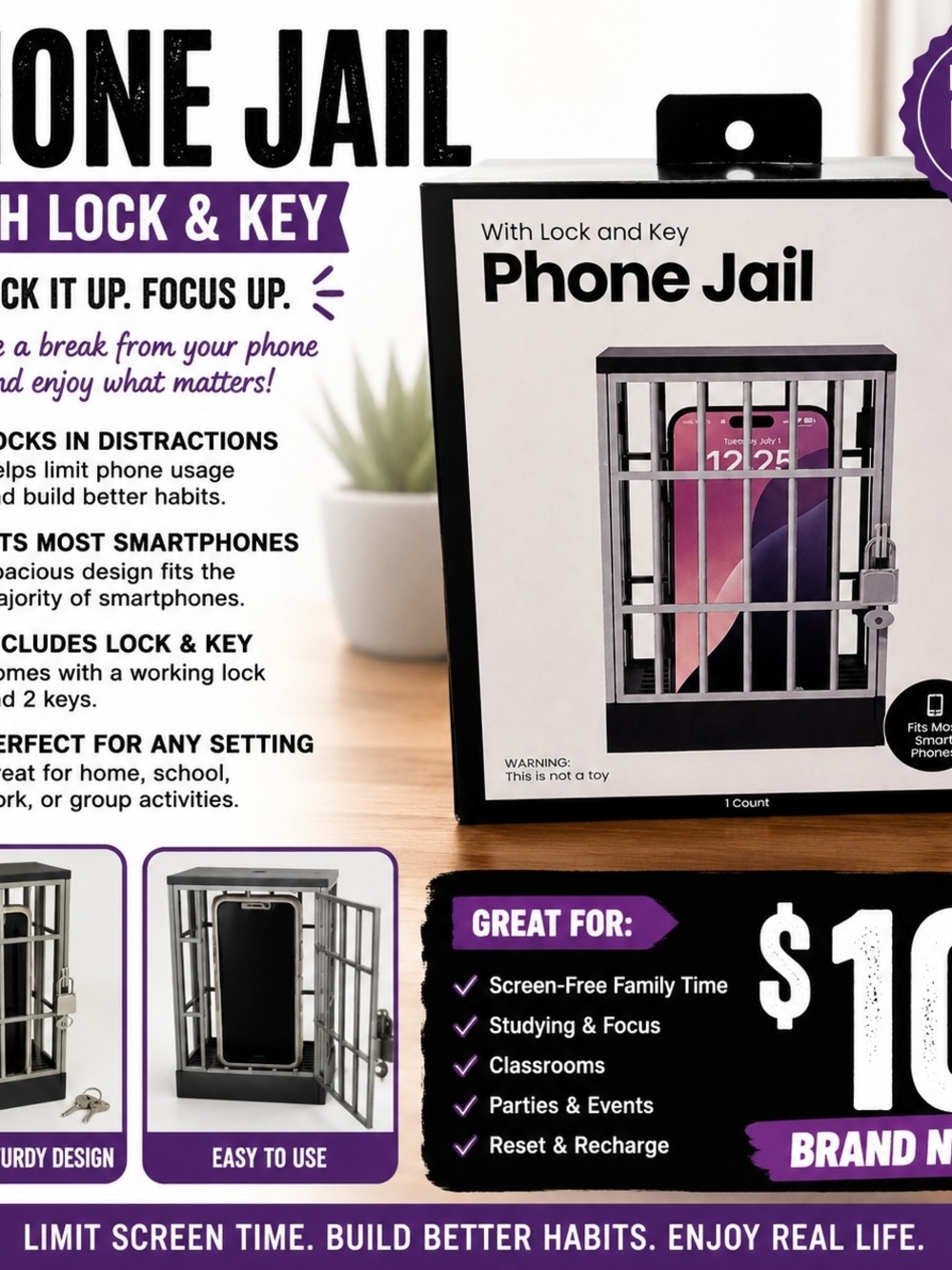 Phone Jail Lock & Key Holster - Black